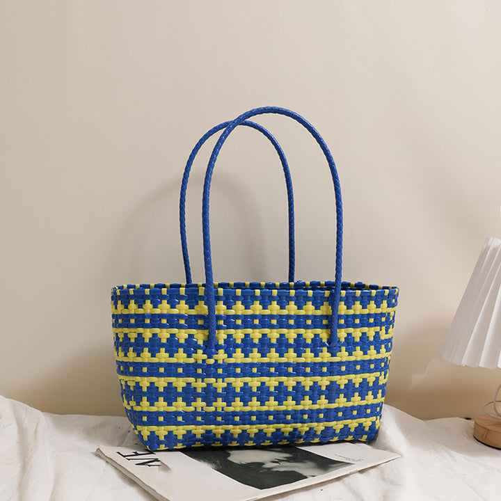 Braided Raffia Basket with Colorful Contrast Stripe Skanto