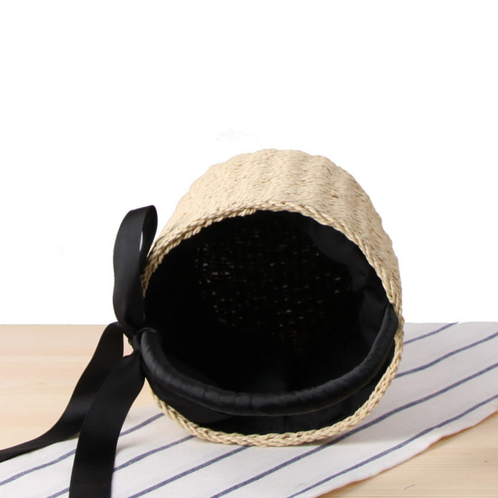 Modern basket bag with decorative satin ribbon Skanto