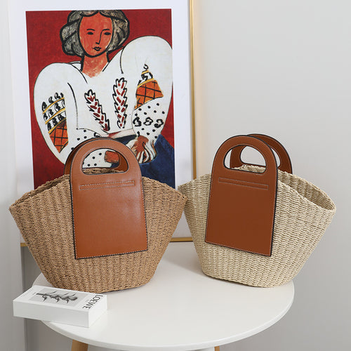 Modern basket bag with elegant leather details Skanto