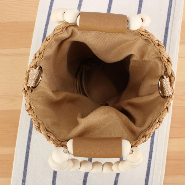 Basket bag with wooden handles and detachable shoulder strap Skanto