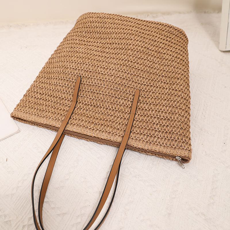 Braided shopper with elegant leather handles Skanto