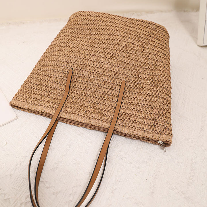 Braided shopper with elegant leather handles Skanto