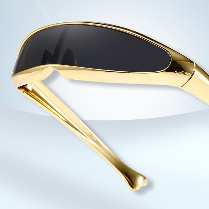 Dame Futuristisk Designer-solbrille med stilig gullramme Skanto