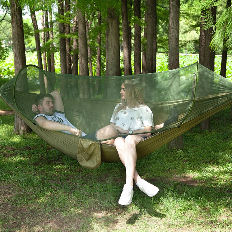 Skanto | Bærbar utendørs camping fullt automatisert nylon parachute hengekøye med myggnett, Størrelse: 290 x 140 cm (Army Green)