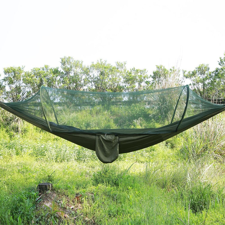 Skanto | Bærbar utendørs camping fullt automatisert nylon parachute hengekøye med myggnett, Størrelse: 290 x 140 cm (Army Green)