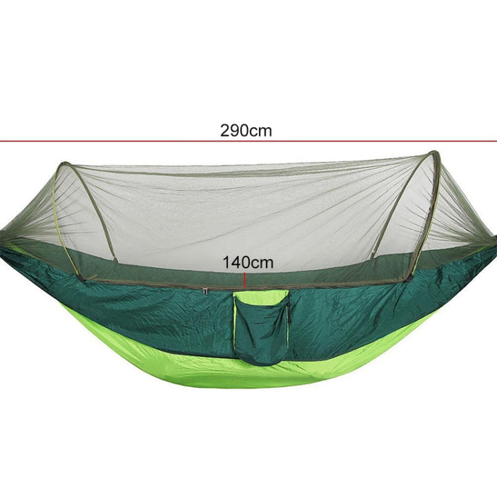 Skanto | Bærbar utendørs camping fullt automatisert nylon parachute hengekøye med myggnett, Størrelse: 290 x 140 cm (Army Green)