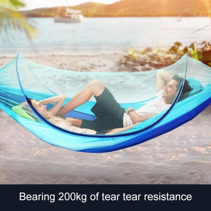 Skanto | Bærbar utendørs camping fullt automatisert nylon parachute hengekøye med myggnett, Størrelse: 290 x 140 cm (Army Green)