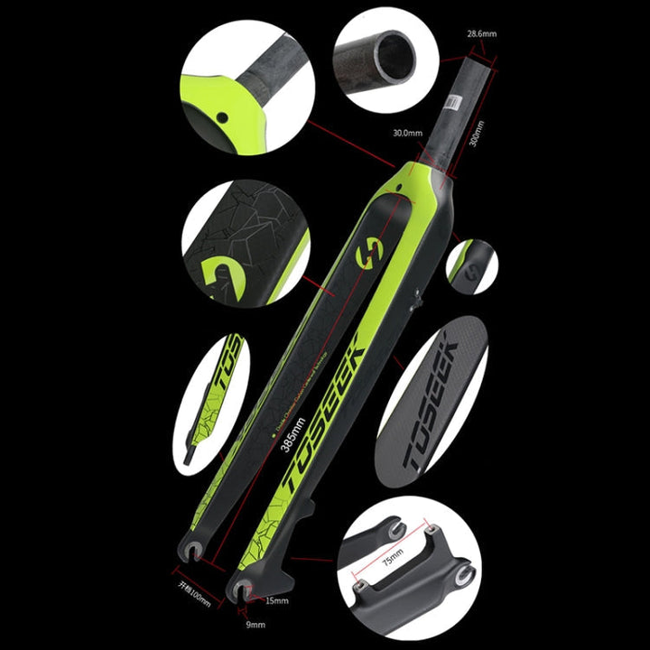 Skanto | TOSEEK Ultra Light 26 Tommer 385mm Terrengsykkel Full Karbon Gaffel Rett Rør Skivebrems (Svart)