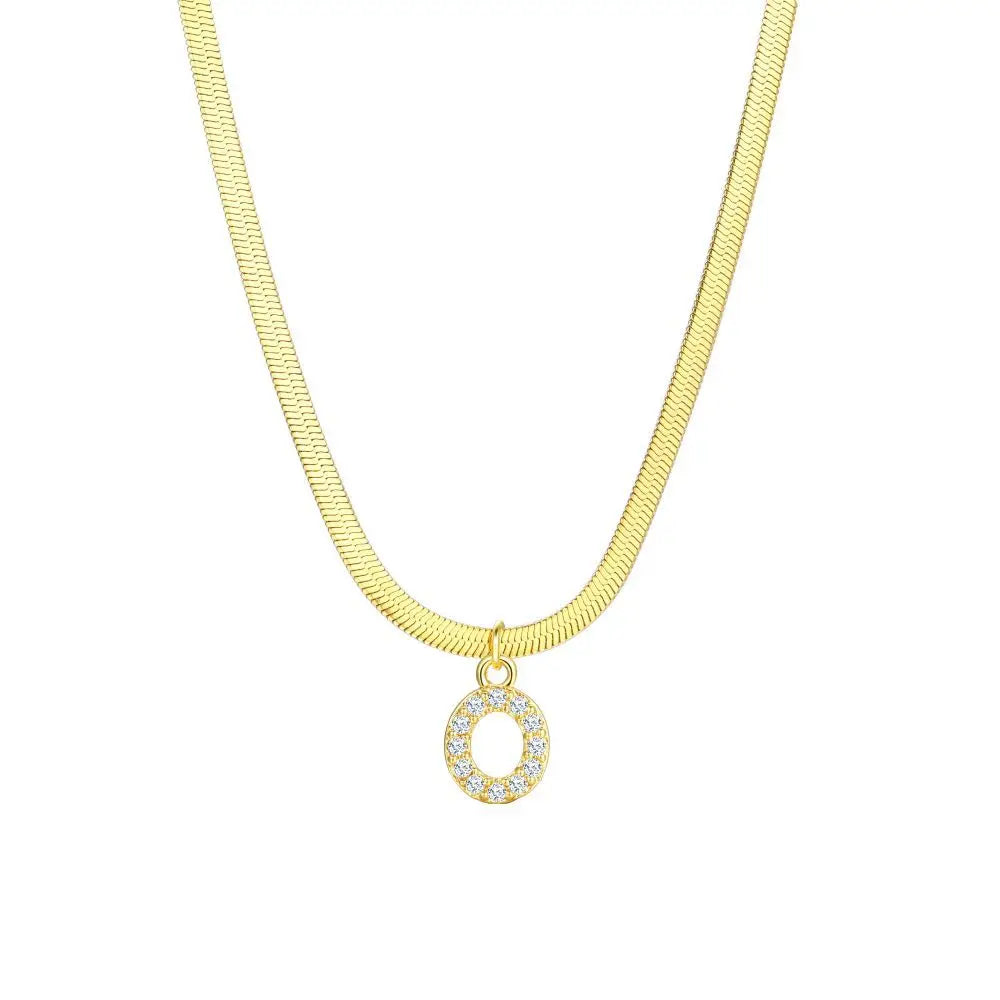 Skanto | Delikat Diamant Bokstav Initial Herringbone Halskjede