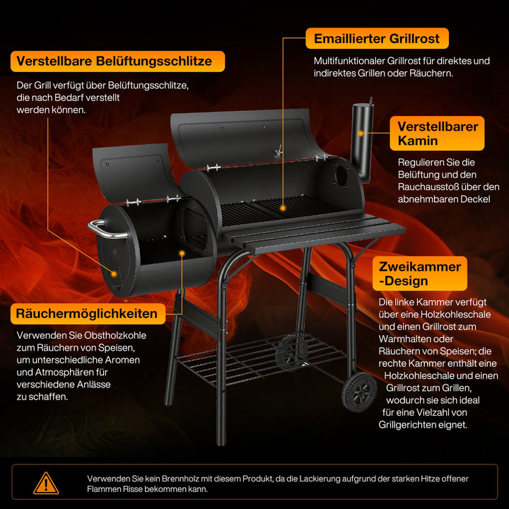 Offset Smoker Kullgrill med Side Firebox BBQ | Skanto