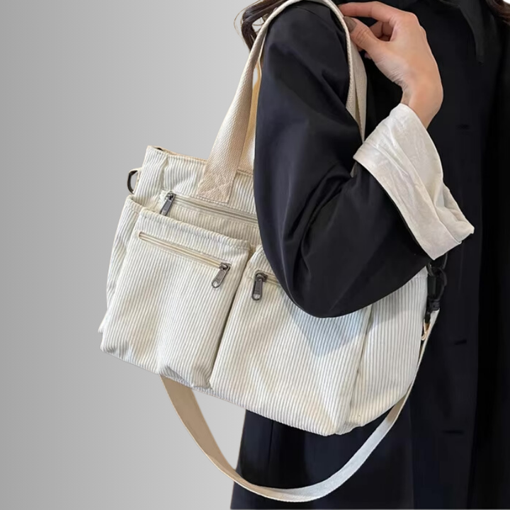 Skanto | Urban Cord Tote Stilig Corduroy Skulderveske – Romslig, Lettvint & Funksjonell Hverdagstote