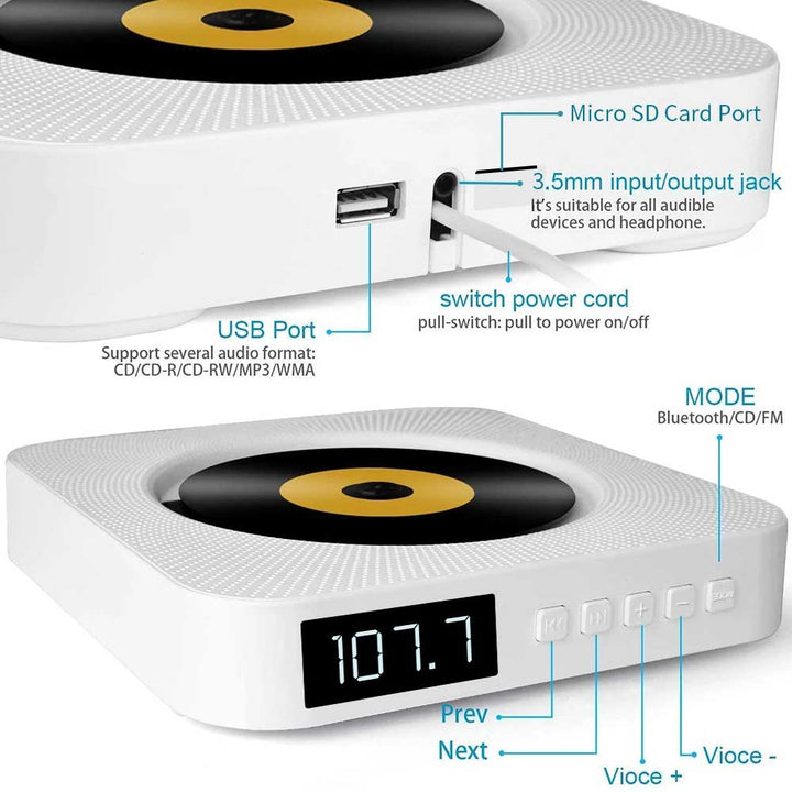 Skanto | Tragbarer CD-Player | Bluetooth, USB und FM-Radio | Weiß