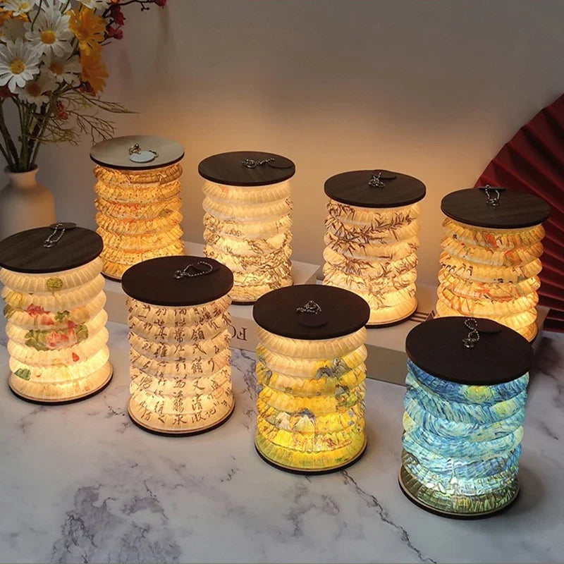 Japansk sammenleggbar bordlampe – Lantern lampe – USB ladbar – for soverom