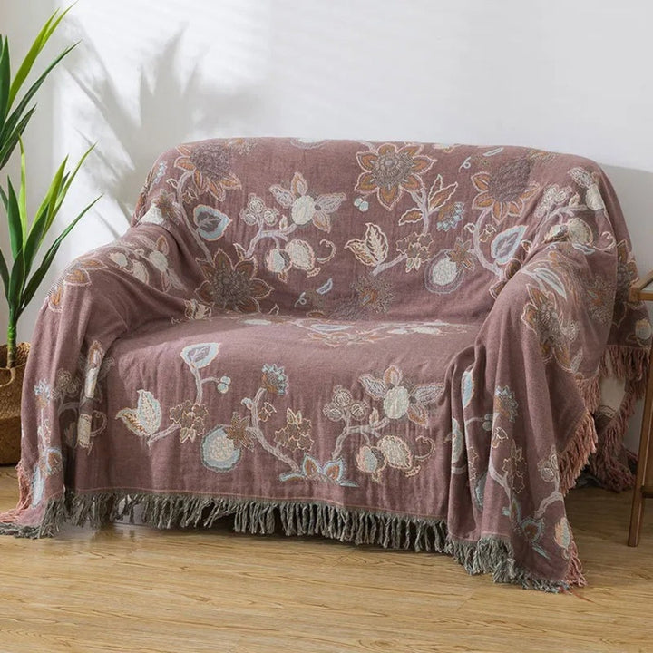 Skanto | Orchid Trail Floral Cotton Tassel Bed Blanket