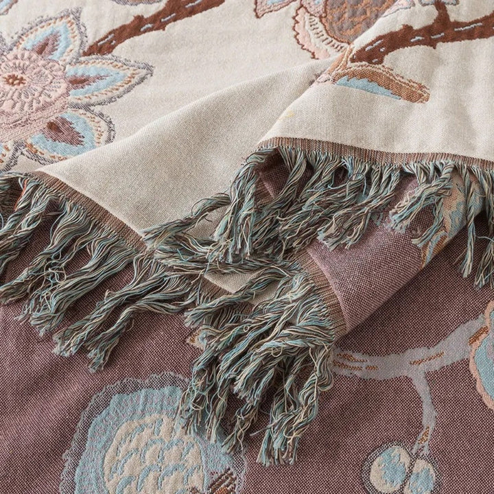 Skanto | Orchid Trail Floral Cotton Tassel Bed Blanket