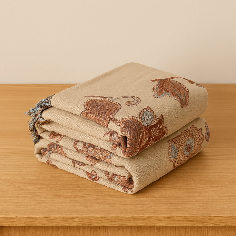 Skanto | Orchid Trail Floral Cotton Tassel Bed Blanket