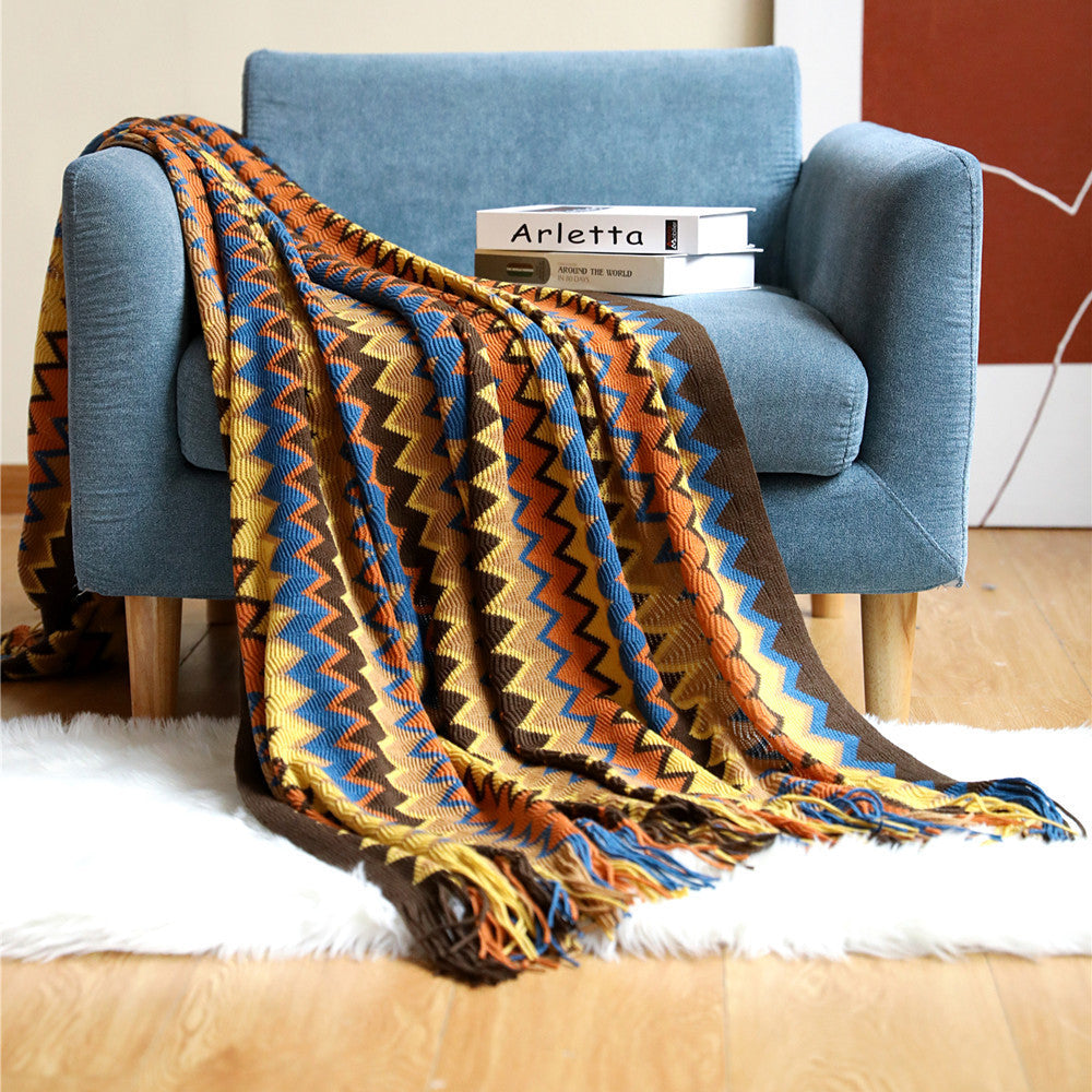 Boho Chevron Dynebesky – Håndvevd – Med Frynser – Varme JORDTONER | Skanto