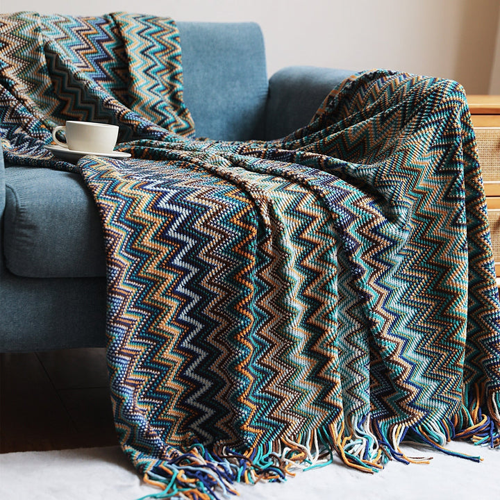 Boho Chevron Dynebesky – Håndvevd – Med Frynser – Varme JORDTONER | Skanto