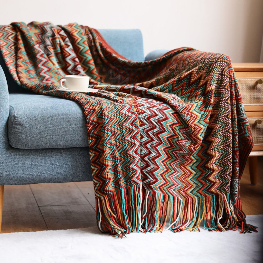 Boho Chevron Dynebesky – Håndvevd – Med Frynser – Varme JORDTONER | Skanto