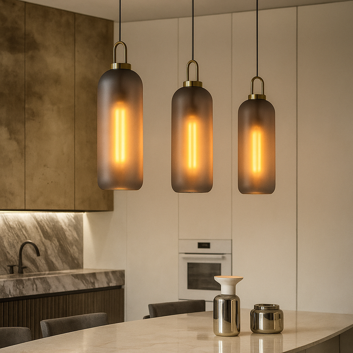 Røykfarget Glass Pendellampe – Industriell Taklampe for Kjøkken, Spisestue & Stue | Skanto