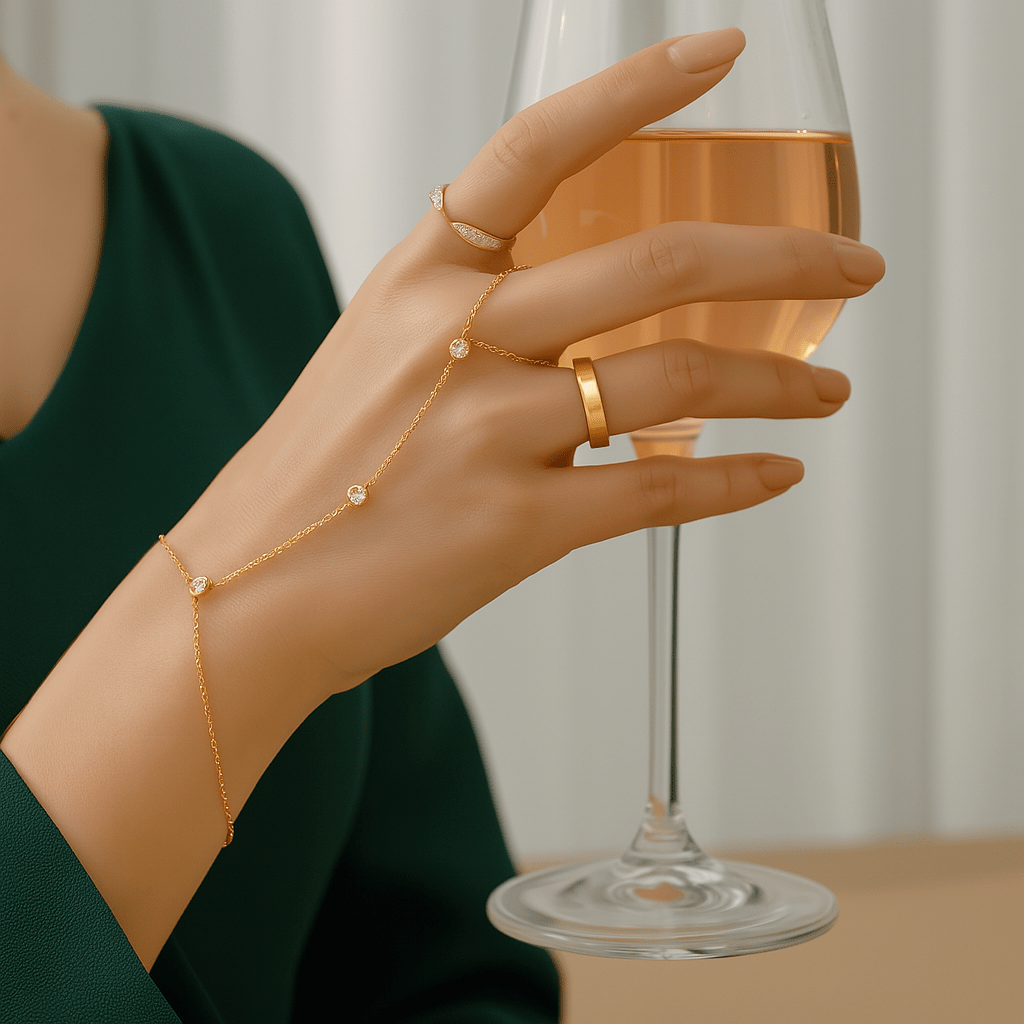 Skanto | Justerbar finger ringarmbånd laget av rustfritt stål med krystaller
