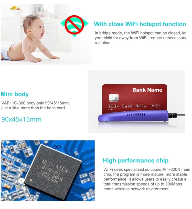 Skanto | VONETS VAP11G-300 Mini WiFi 300Mbps Bro WiFi Gjentaker, Beste Partner for IP Enhet / IP KAMERA / IP Skriver / XBOX / PS3 / IPTV / Skybox (Blå)