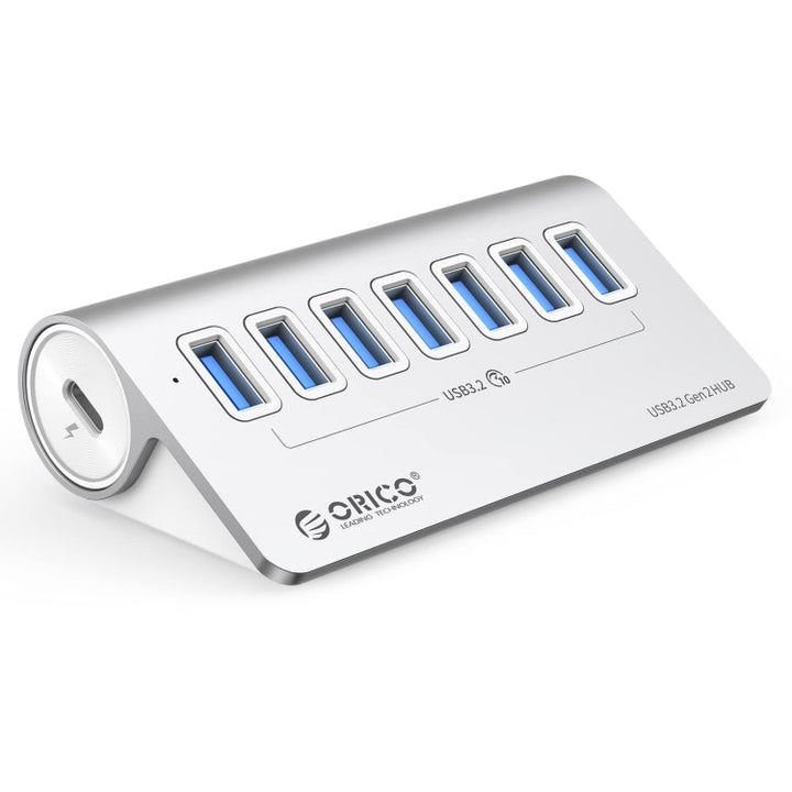 Skanto | ORICO M3U7-G2 Aluminiumlegering 7-port USB 3.2 Gen2 10Gbps HUB med 0,5 m kabel (Sølv)