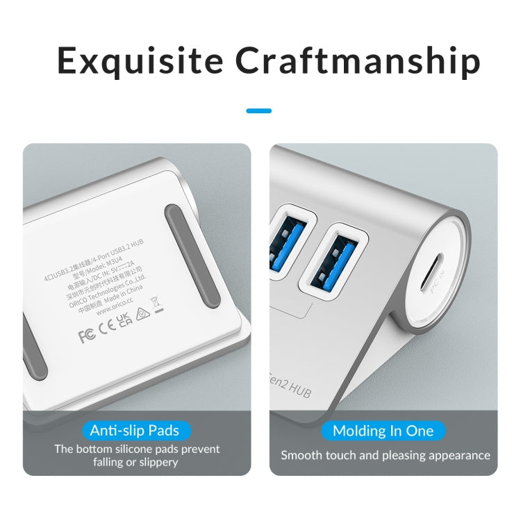 Norvo | ORICO M3U7-G2 Aluminiumlegering 7-port USB 3.2 Gen2 10Gbps HUB med 0,5 m kabel (Sølv)