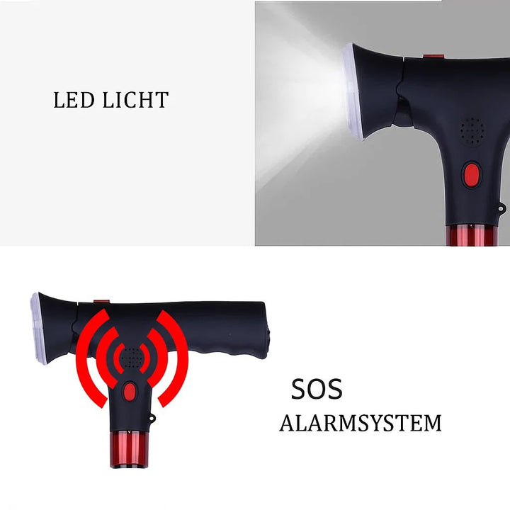 Skanto | Sammenleggbar Gående Stokk med LED Lys | Høydejusterbar | Anti-Sklibunn | Alarmfunksjon | Lett Aluminium