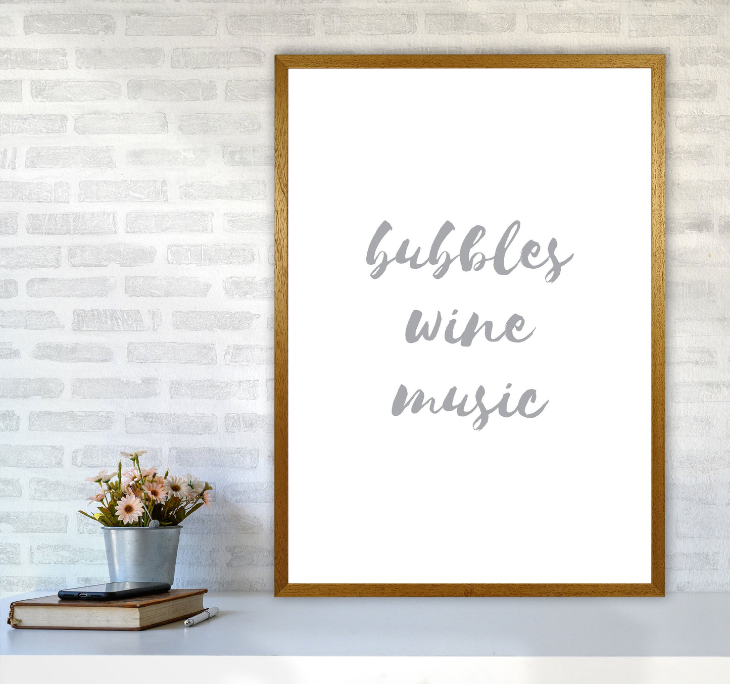 Norvo | Bubbles Wine Musikk Grå, Badstue Innrammet Typografi Veggkunst Trykk