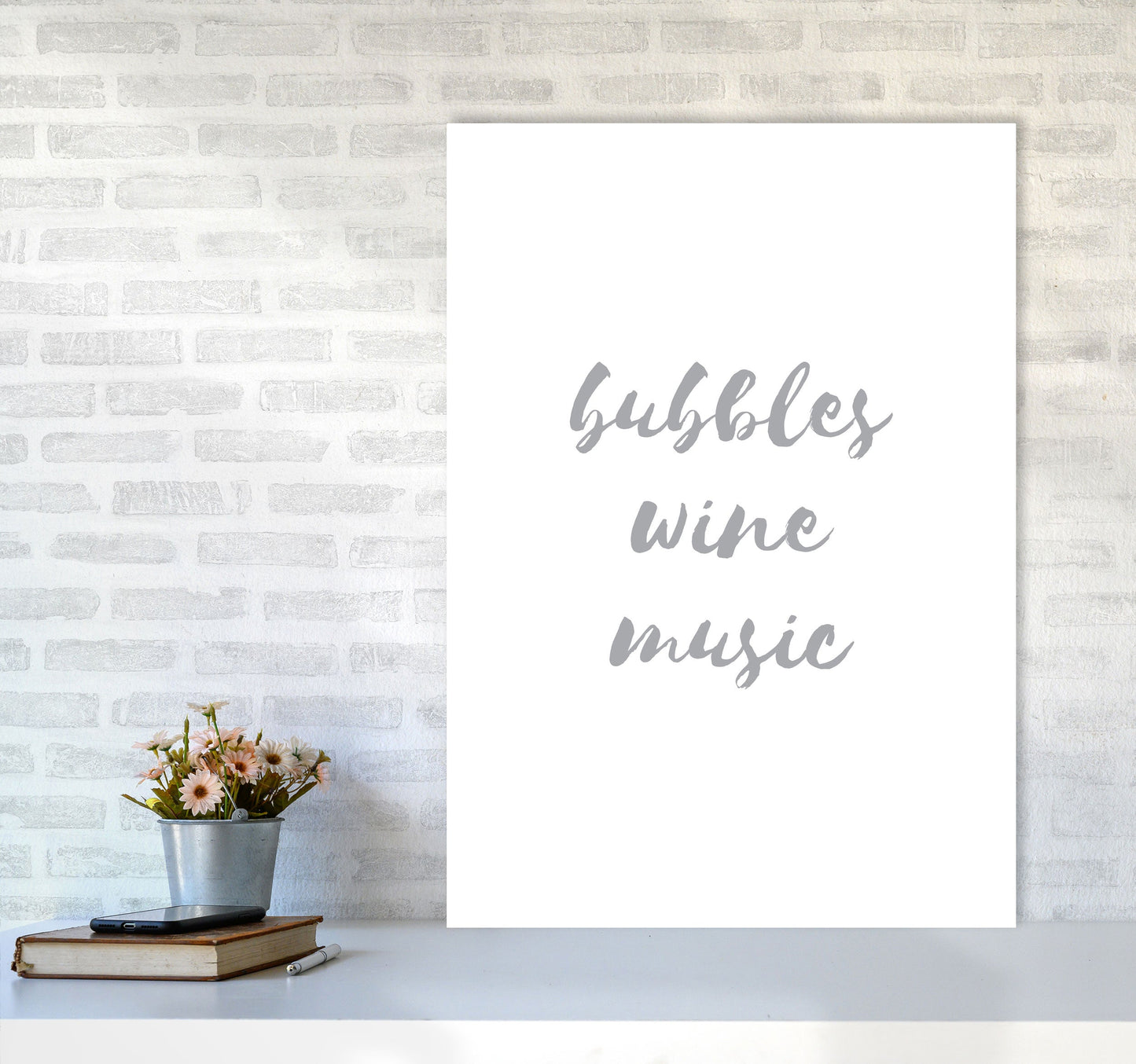 Norvo | Bubbles Wine Musikk Grå, Badstue Innrammet Typografi Veggkunst Trykk