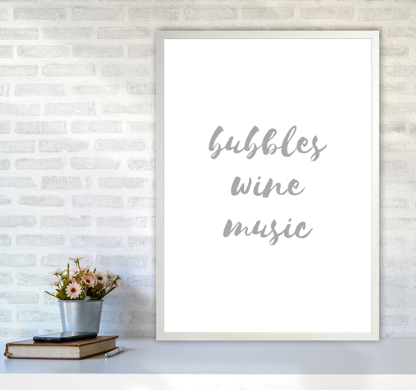Norvo | Bubbles Wine Musikk Grå, Badstue Innrammet Typografi Veggkunst Trykk