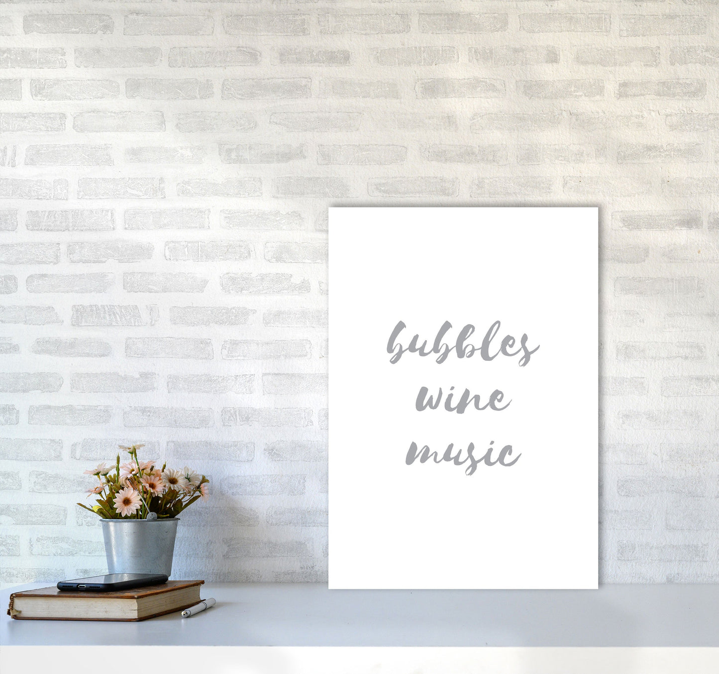 Norvo | Bubbles Wine Musikk Grå, Badstue Innrammet Typografi Veggkunst Trykk