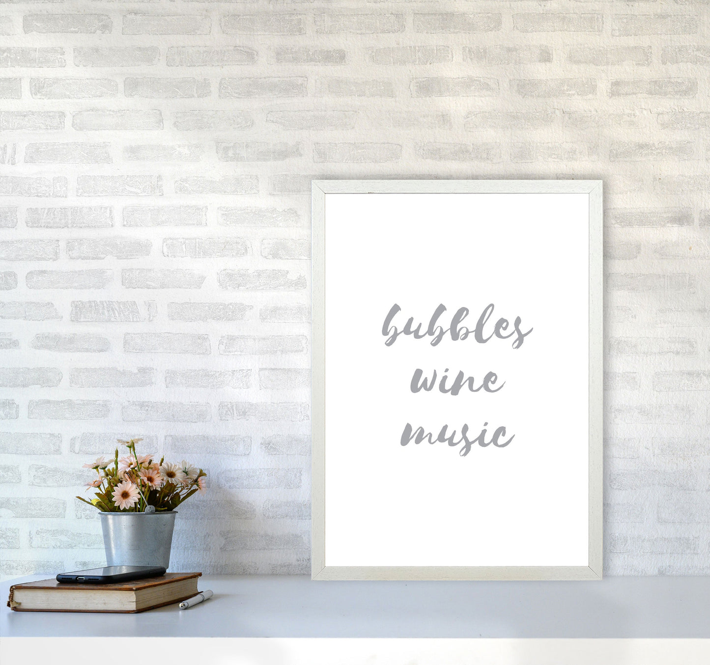 Norvo | Bubbles Wine Musikk Grå, Badstue Innrammet Typografi Veggkunst Trykk