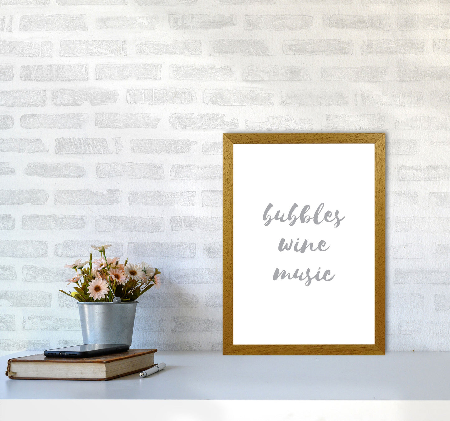 Norvo | Bubbles Wine Musikk Grå, Badstue Innrammet Typografi Veggkunst Trykk