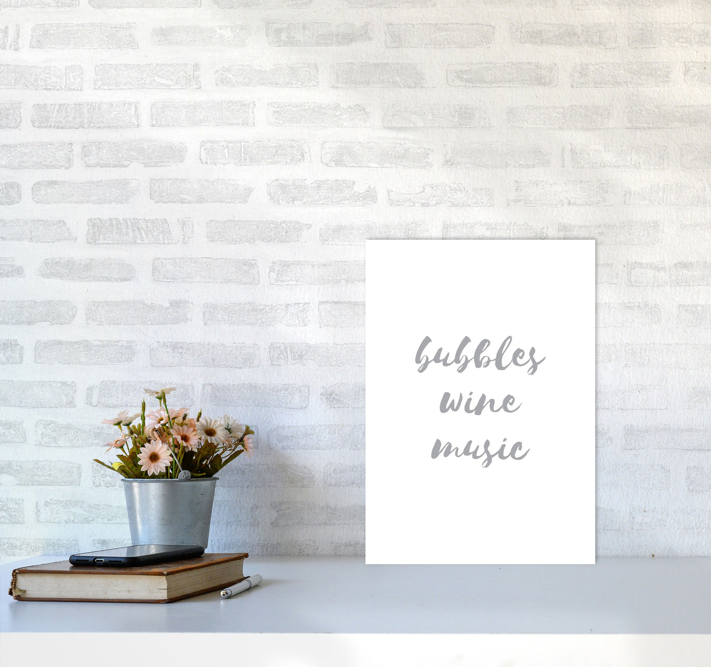 Norvo | Bubbles Wine Musikk Grå, Badstue Innrammet Typografi Veggkunst Trykk