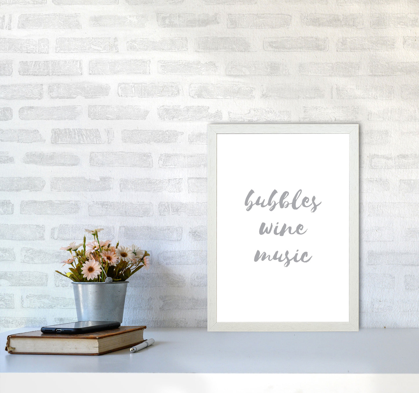 Norvo | Bubbles Wine Musikk Grå, Badstue Innrammet Typografi Veggkunst Trykk