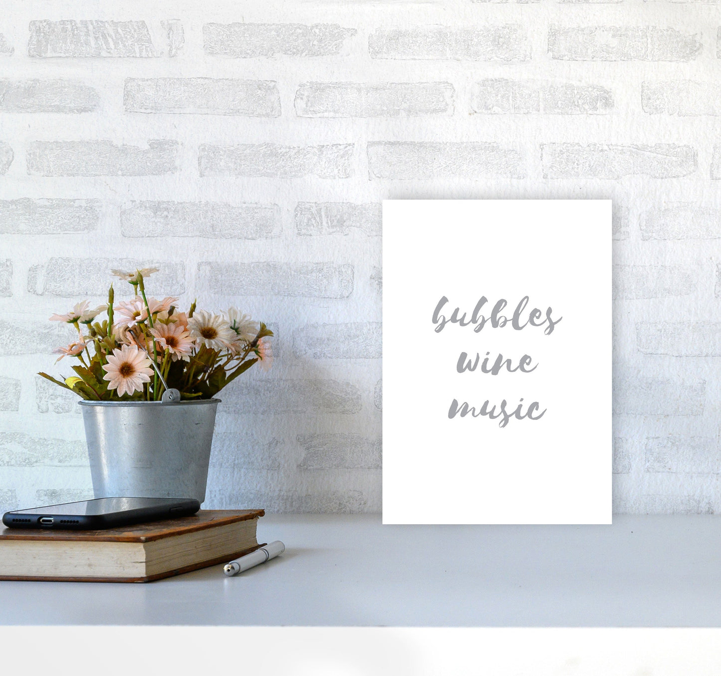 Norvo | Bubbles Wine Musikk Grå, Badstue Innrammet Typografi Veggkunst Trykk