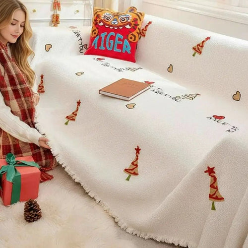 Skanto | Juleplys sofa teppe med festlig tre design og ultramykt komfort