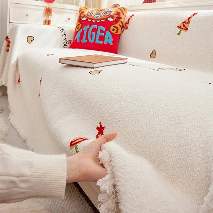 Skanto | Juleplys sofa teppe med festlig tre design og ultramykt komfort