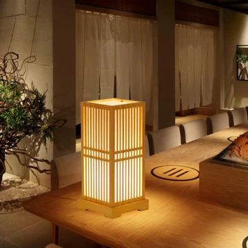Tatami Japansk Nattbordlampe med Tre Bamboo Skjerm | Skanto