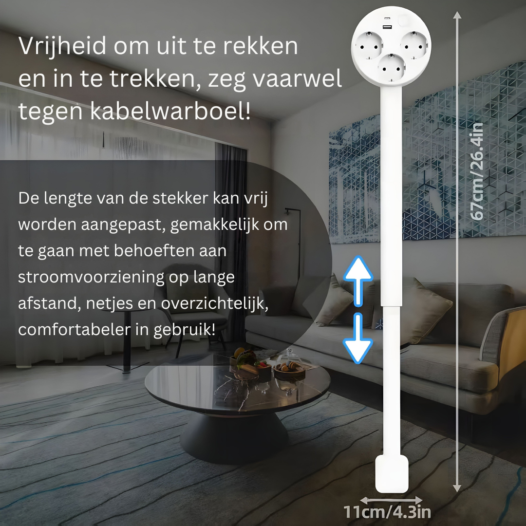 Skanto | Utvidbar Veggstikkontaktarm – Fleksibel Strømkilde med USB og Rotasjon