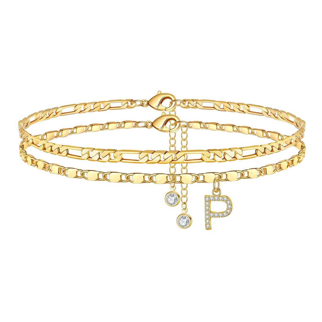 Skanto | 2pc 14k Diamant Bokstav Initial Ankelarmbånd
