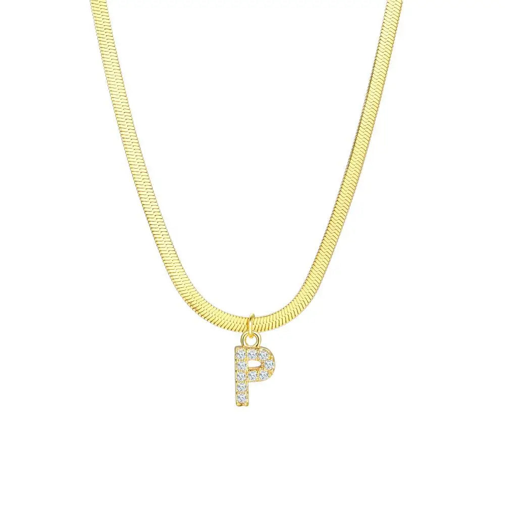Skanto | Delikat Diamant Bokstav Initial Herringbone Halskjede