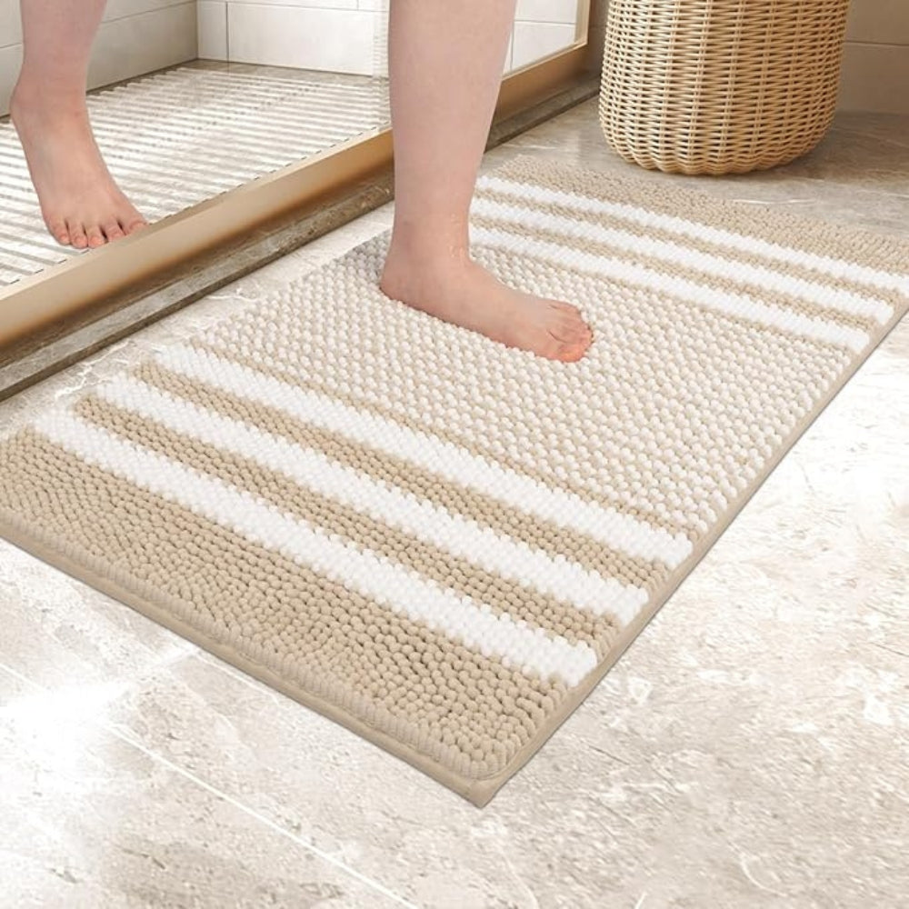 Skanto | Pebble-Knit Stripete Chenille Badmatte