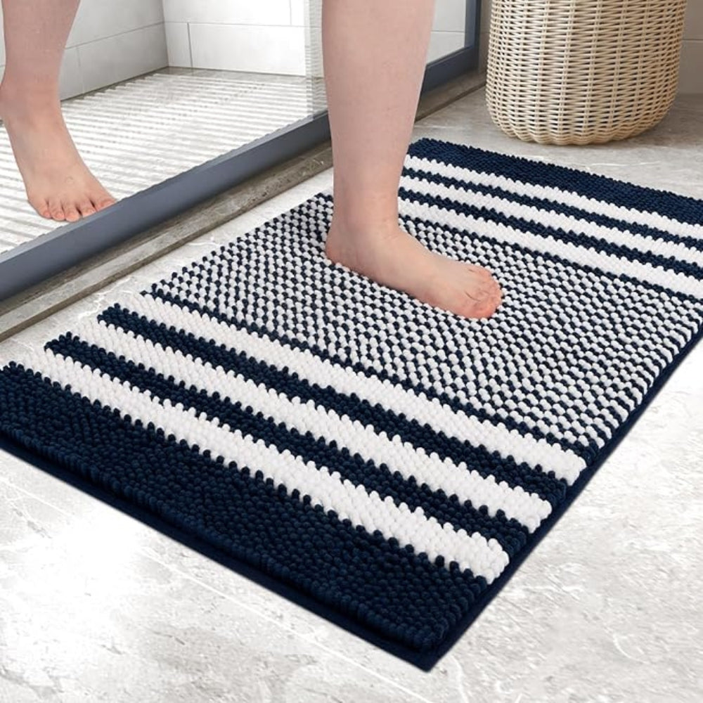 Skanto | Pebble-Knit Stripete Chenille Badmatte