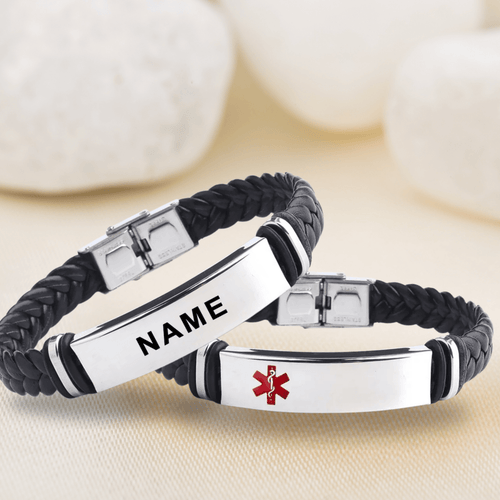 Skanto | Lær- og rustfritt stål ID-armbånd med gravering