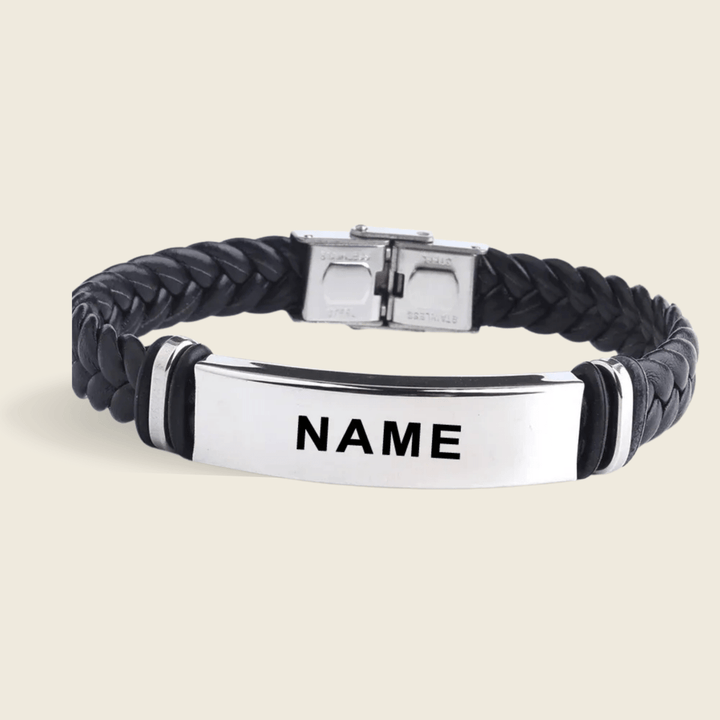 Skanto | Lær- og rustfritt stål ID-armbånd med gravering