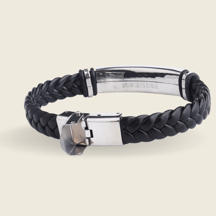 Skanto | Lær- og rustfritt stål ID-armbånd med gravering