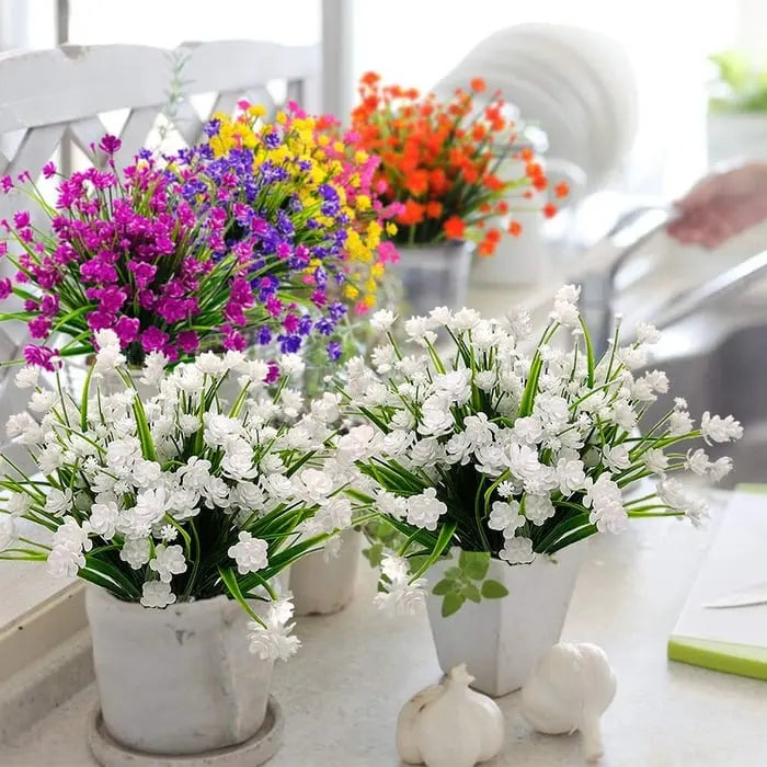 Lettstelte kunstige utendørsblomster – realistiske og UV-bestandige (7-pakning)